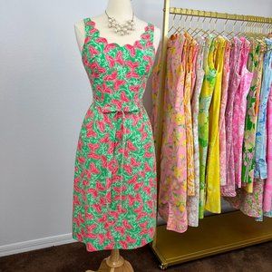 SOLD "The Lilly" Lilly Pulitzer Coral Butterfly Dress with Belt Vintage Sz 8